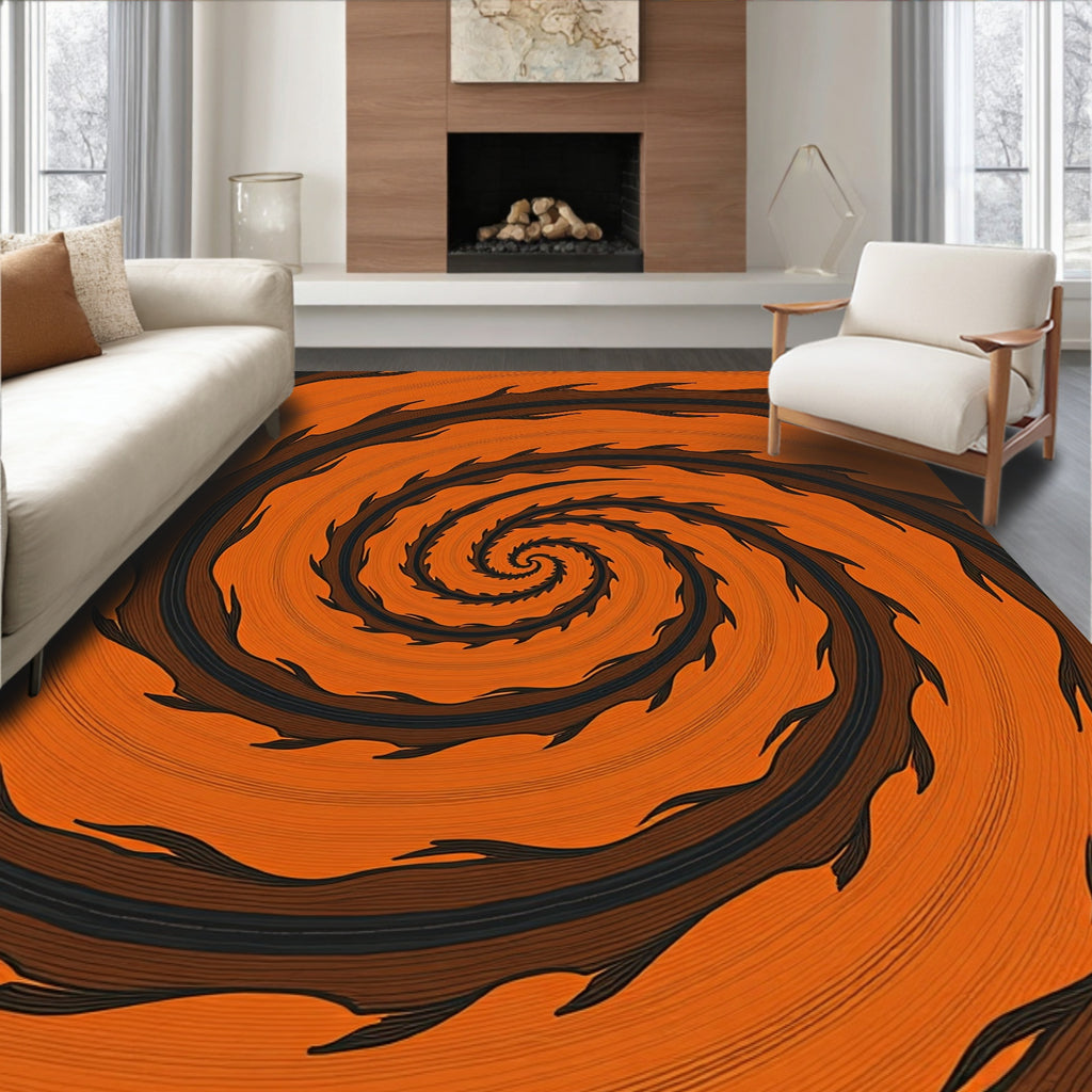 Orange Black Spiral Vortex Rug