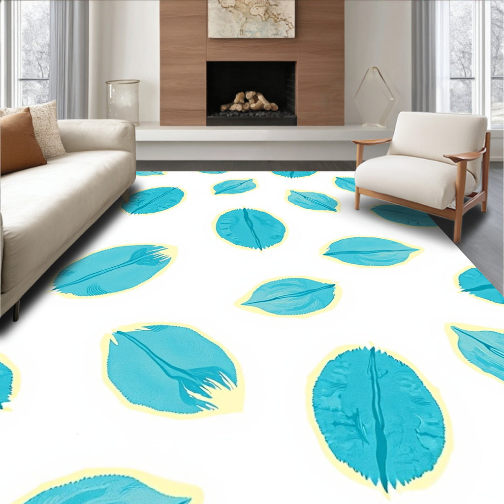 Teal Leaf Pattern Design Rug