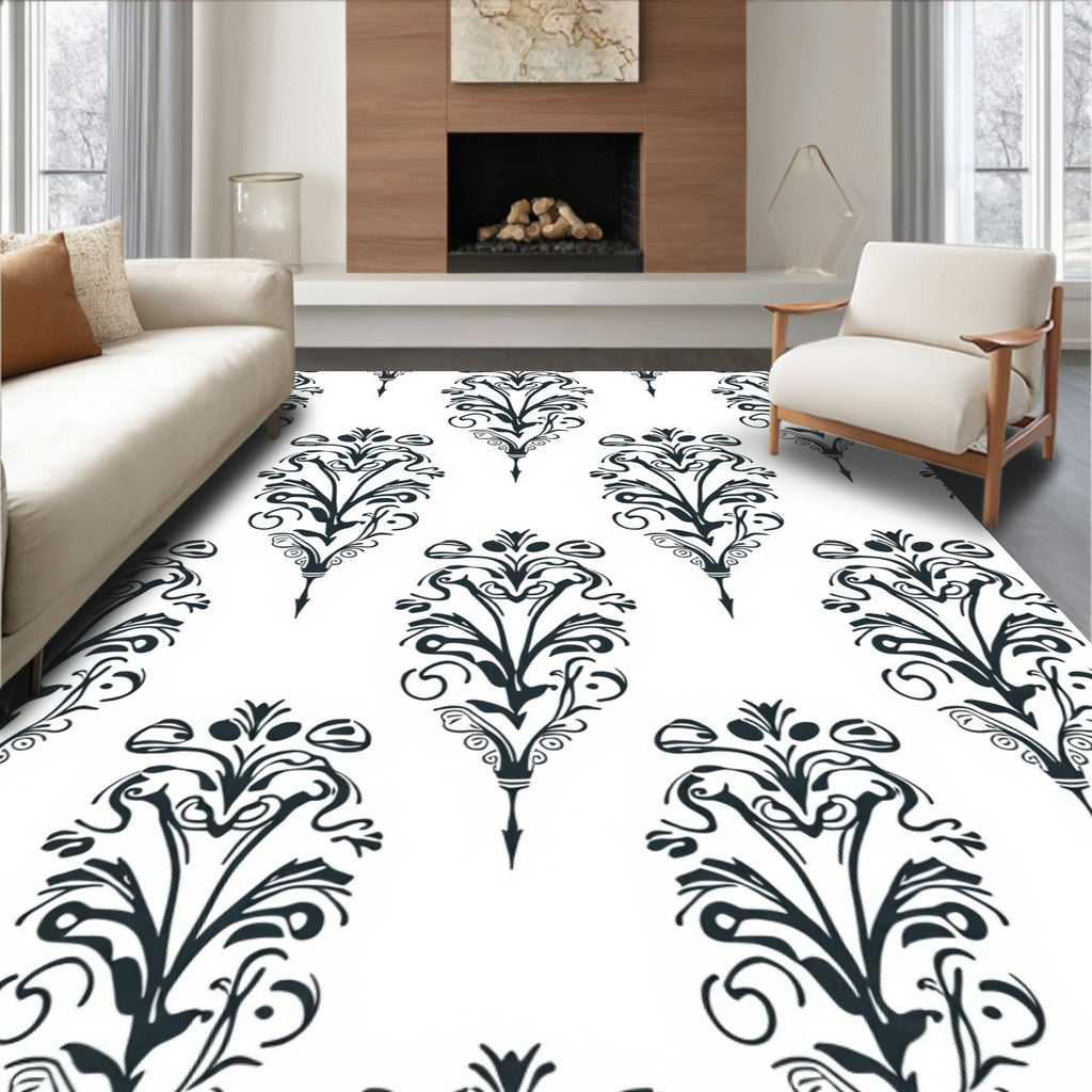 Ornate Floral Damask Pattern Rug