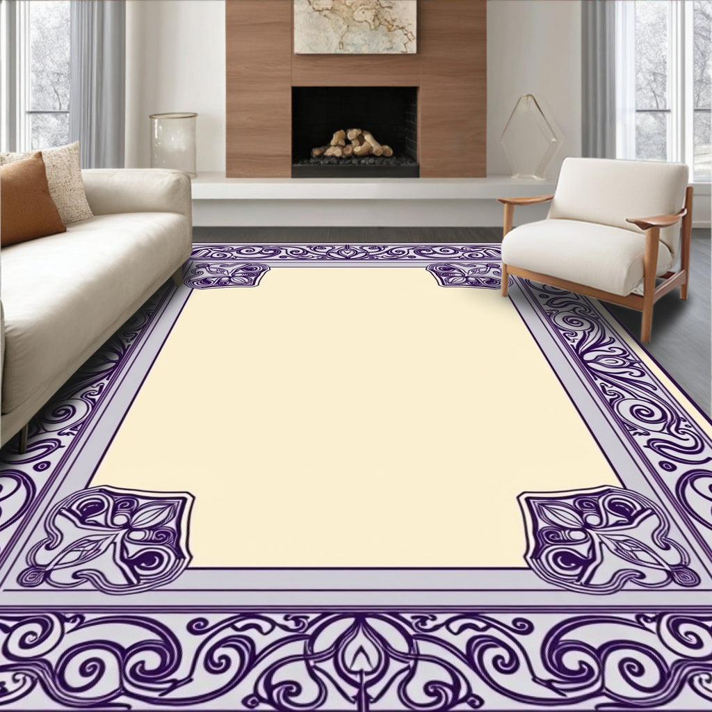 Purple Tan Ornate Flourish Rug