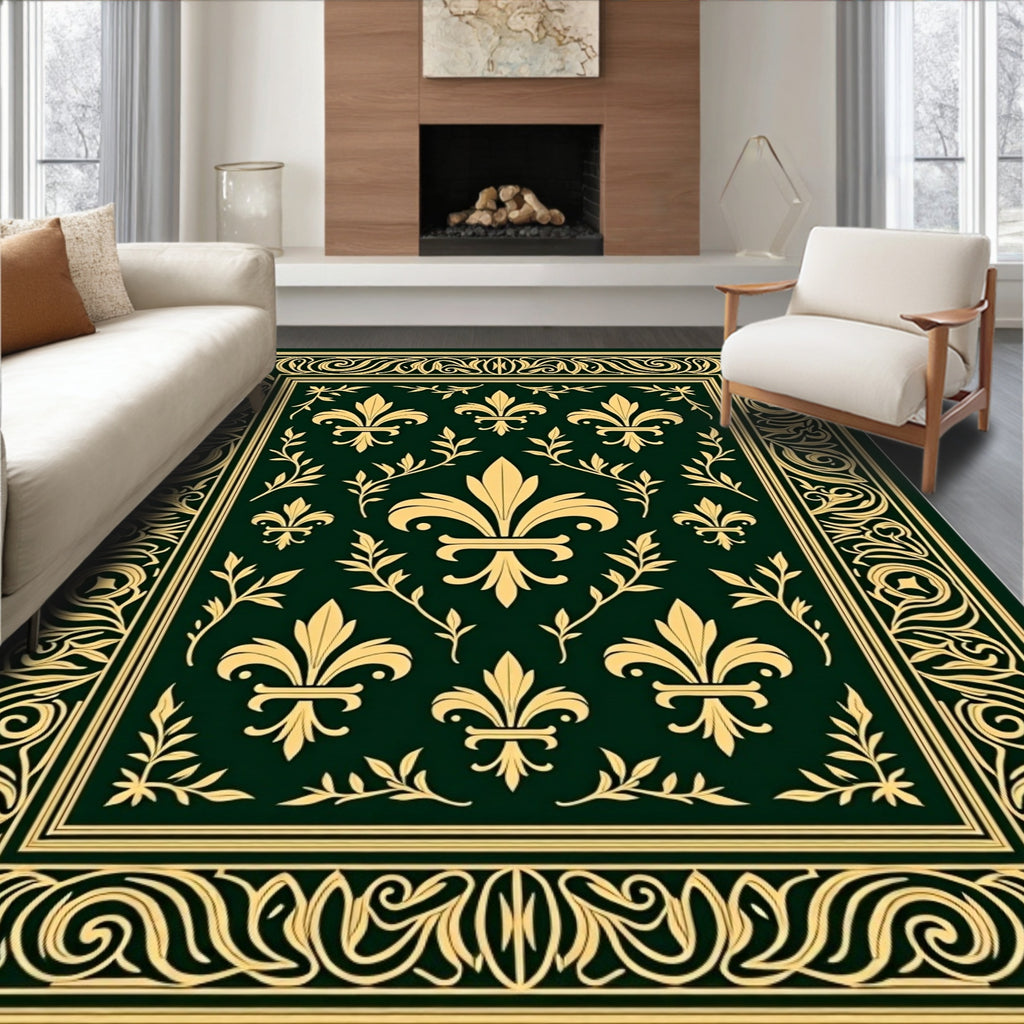 Ornate Fleur de Lis Border Pattern Rug