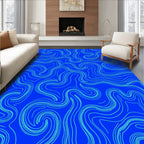 Abstract Blue Swirl Lines Pattern Rug