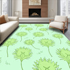 Green Floral Line Art Pattern Rug
