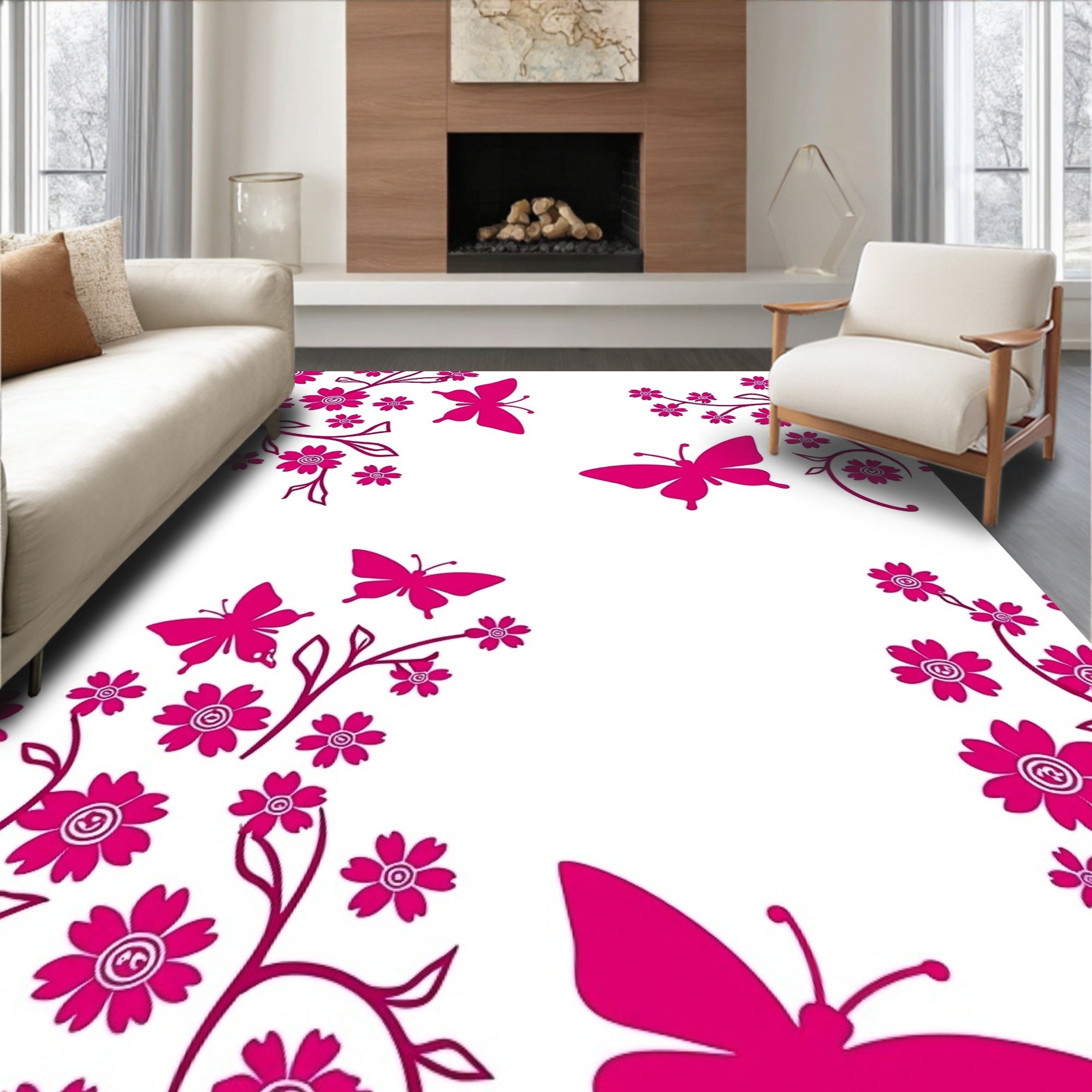 Floral And Butterfly Garden Design Rug