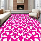 Hot Pink White Geometric Pattern Rug