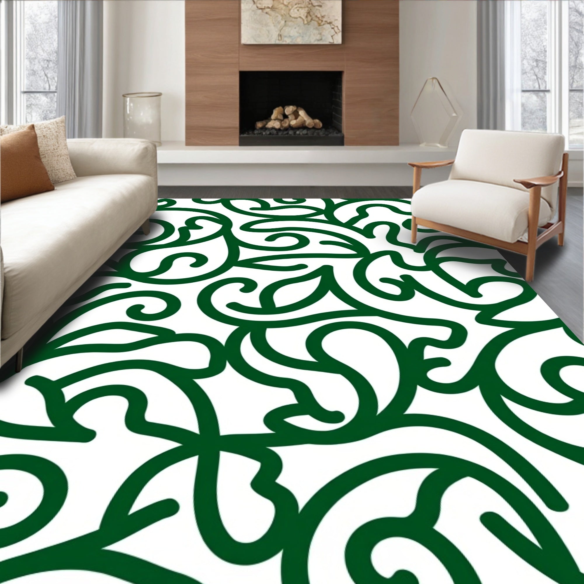 Emerald Swirl Floral Elegant Pattern Rug