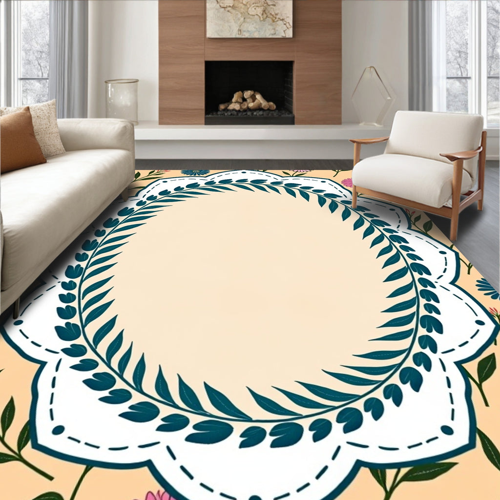 Floral Lace Border with Nature Design Rug