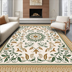 Earthy Floral Medallion Scroll Pattern Rug