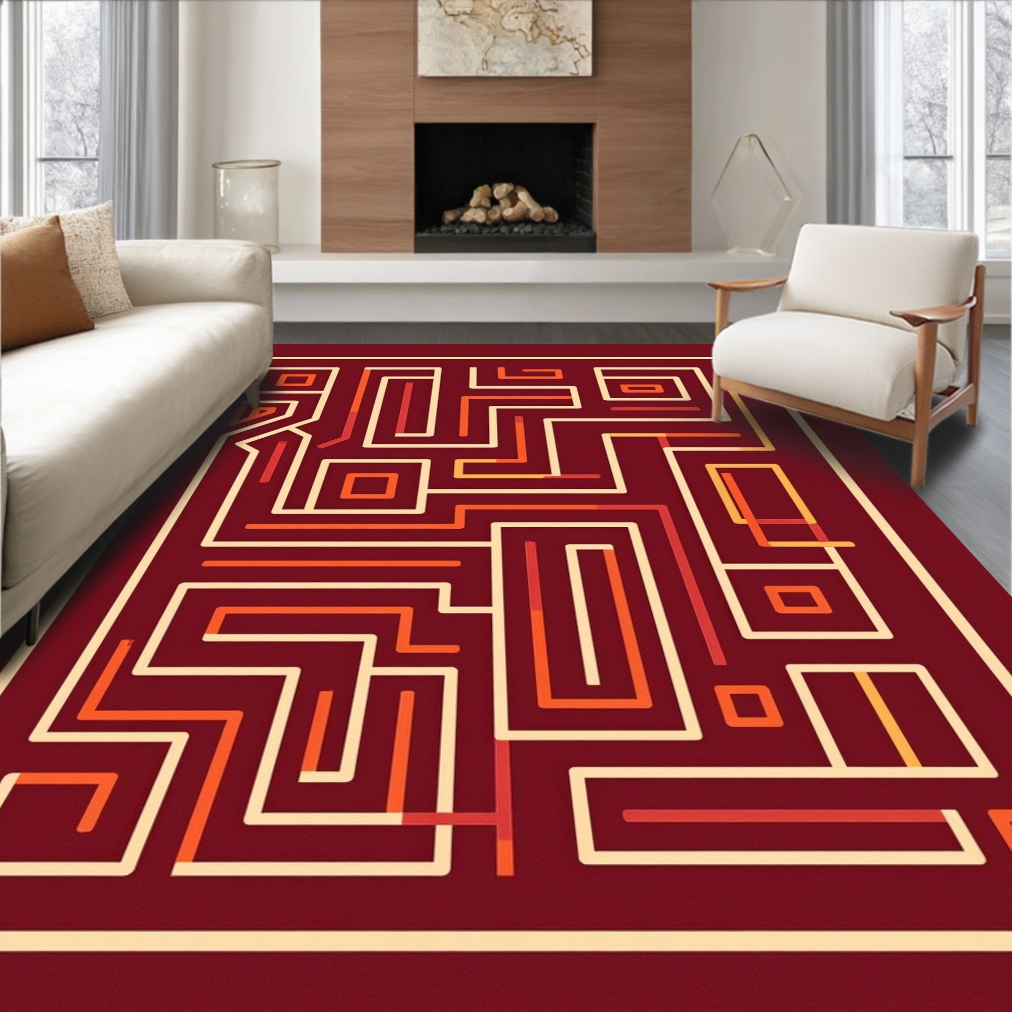 Abstract Geometric Maze Design Rug
