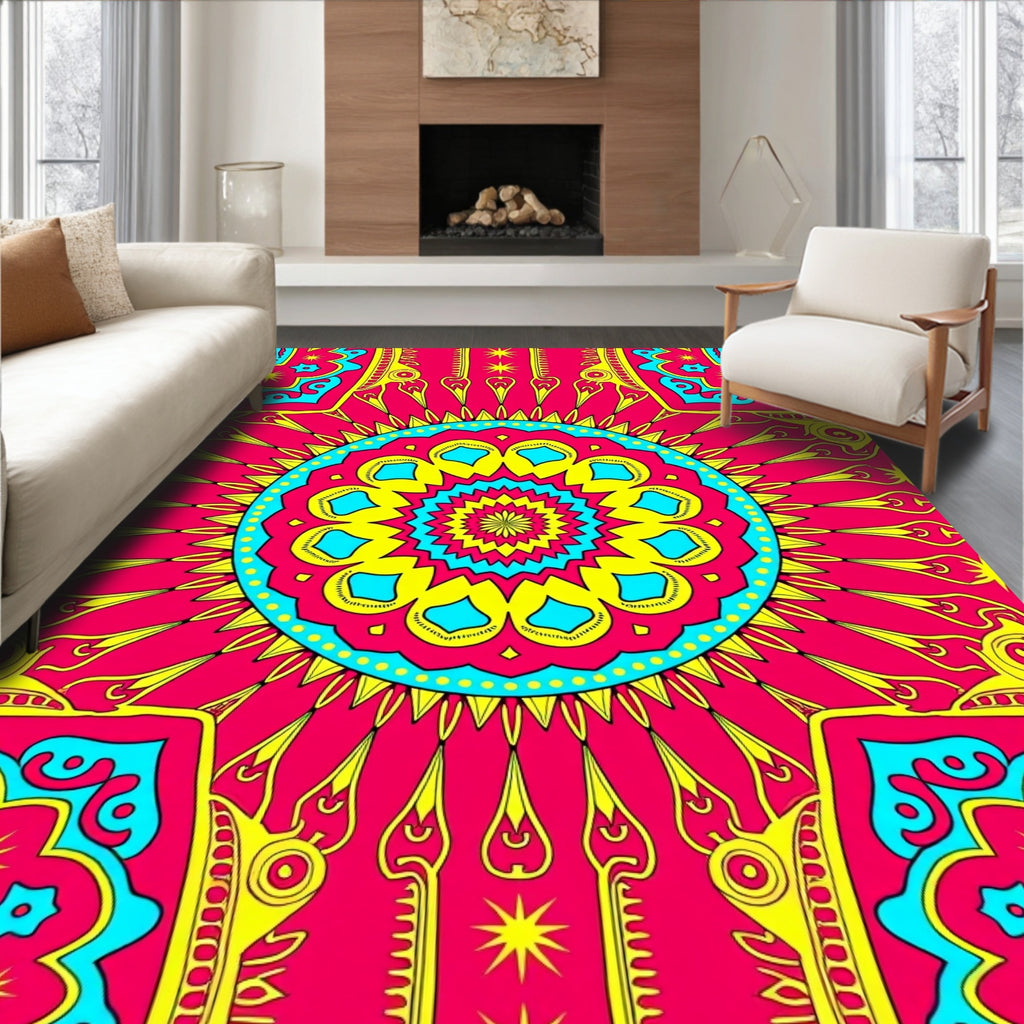 Vibrant Radiant Sun Mandala Pattern Rug