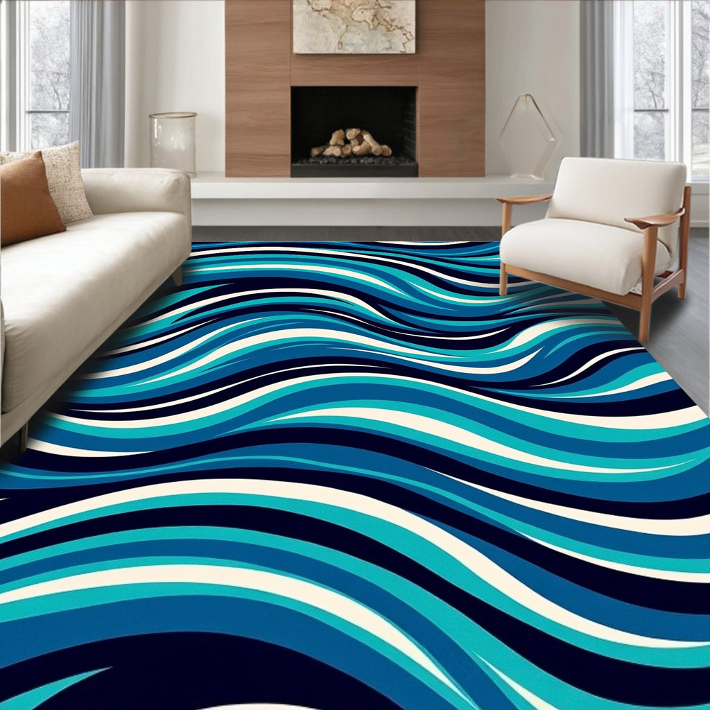 Abstract Blue Wave Style Rug
