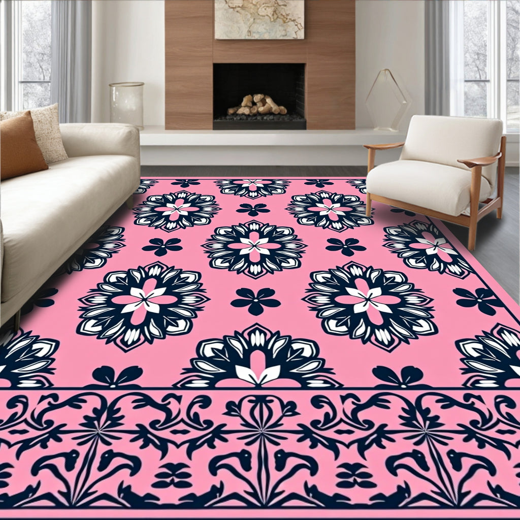 Pink Floral Mandala Pattern Rug