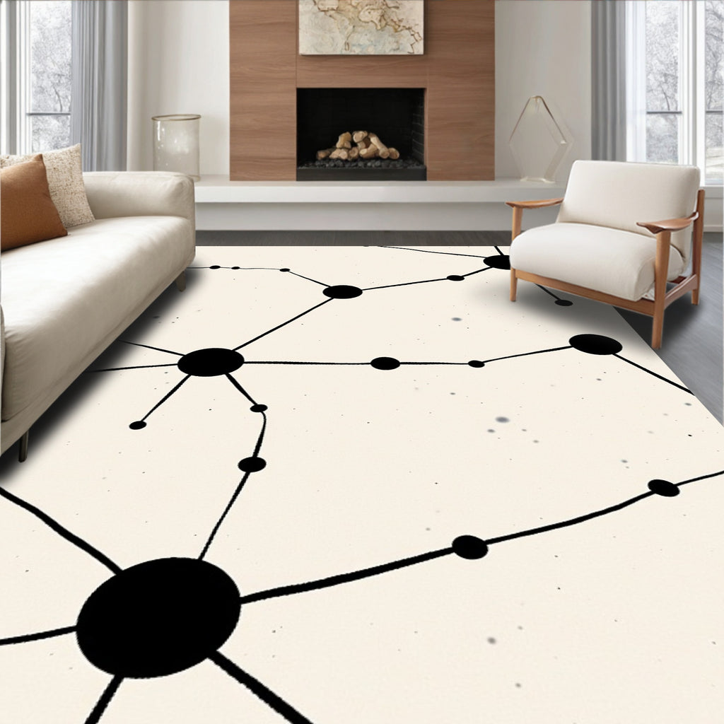 Abstract Black Dot Connection Pattern Rug