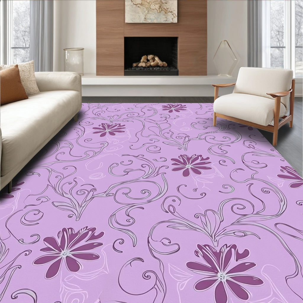 Elegant Purple Floral Swirl Pattern Rug