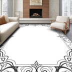 Ornate Scrollwork Black White Pattern Rug