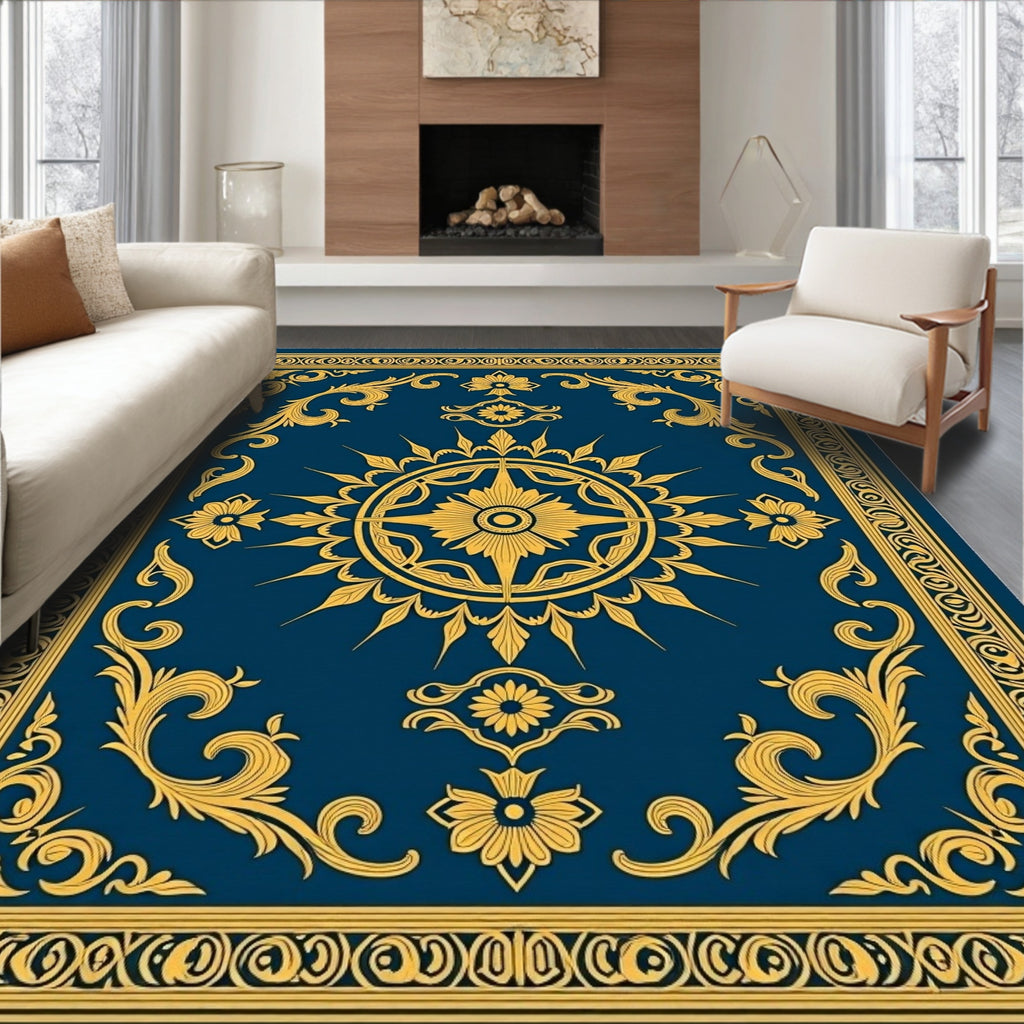 Ornate Floral Medallion Border Design Rug