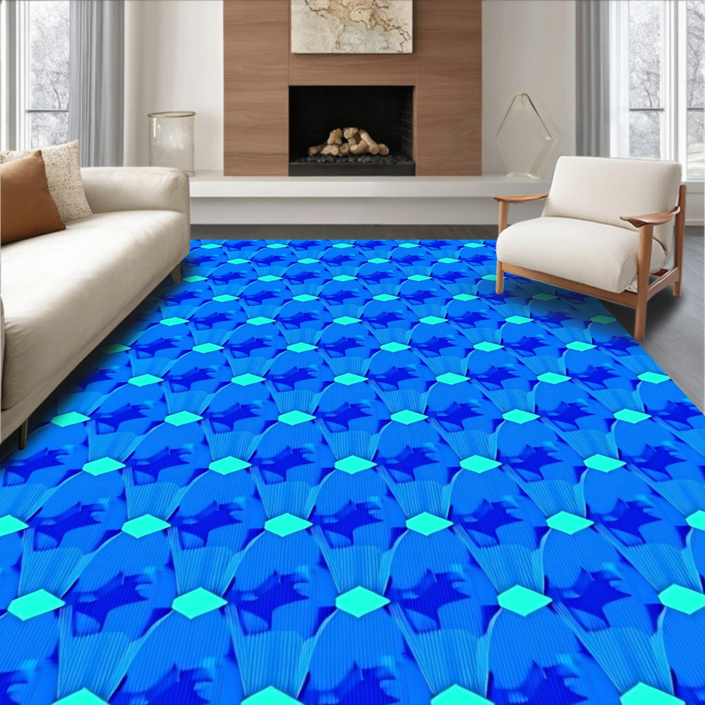 Geometric Blue Scales Pattern Rug