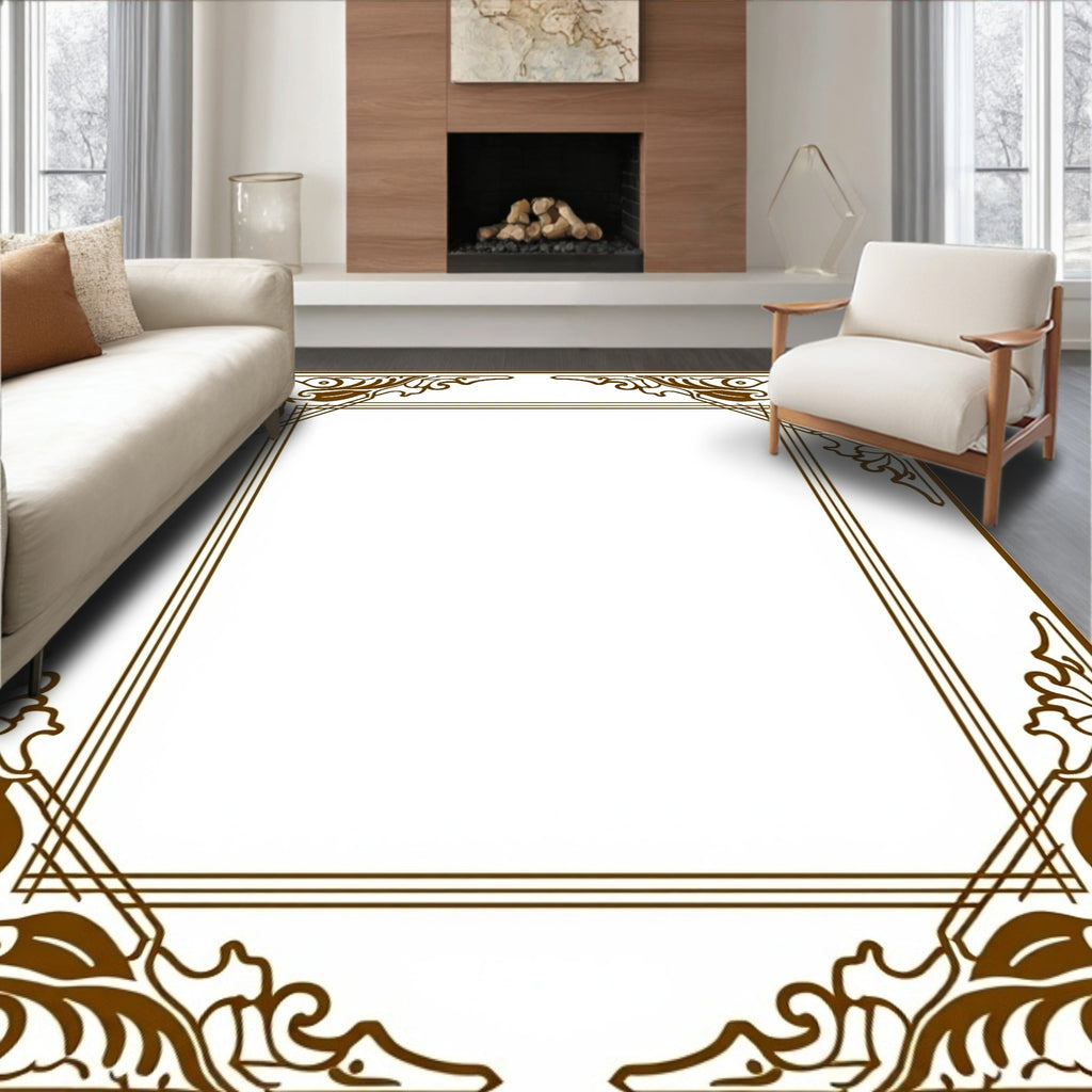 Ornate Floral Decorative Border Rug