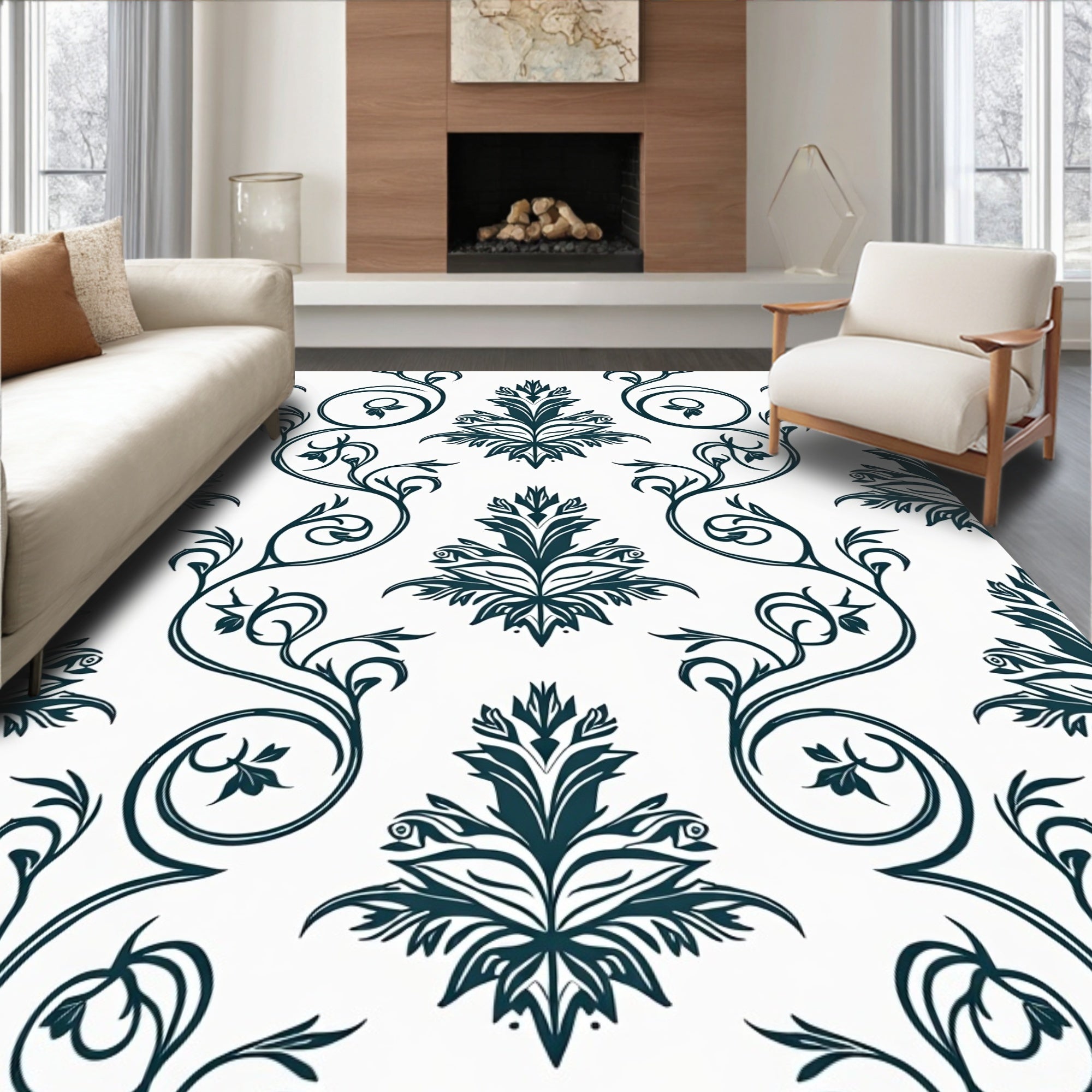 Classic Floral Swirl Pattern Design Rug