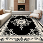 Ornate Black Cream Scrollwork Rug