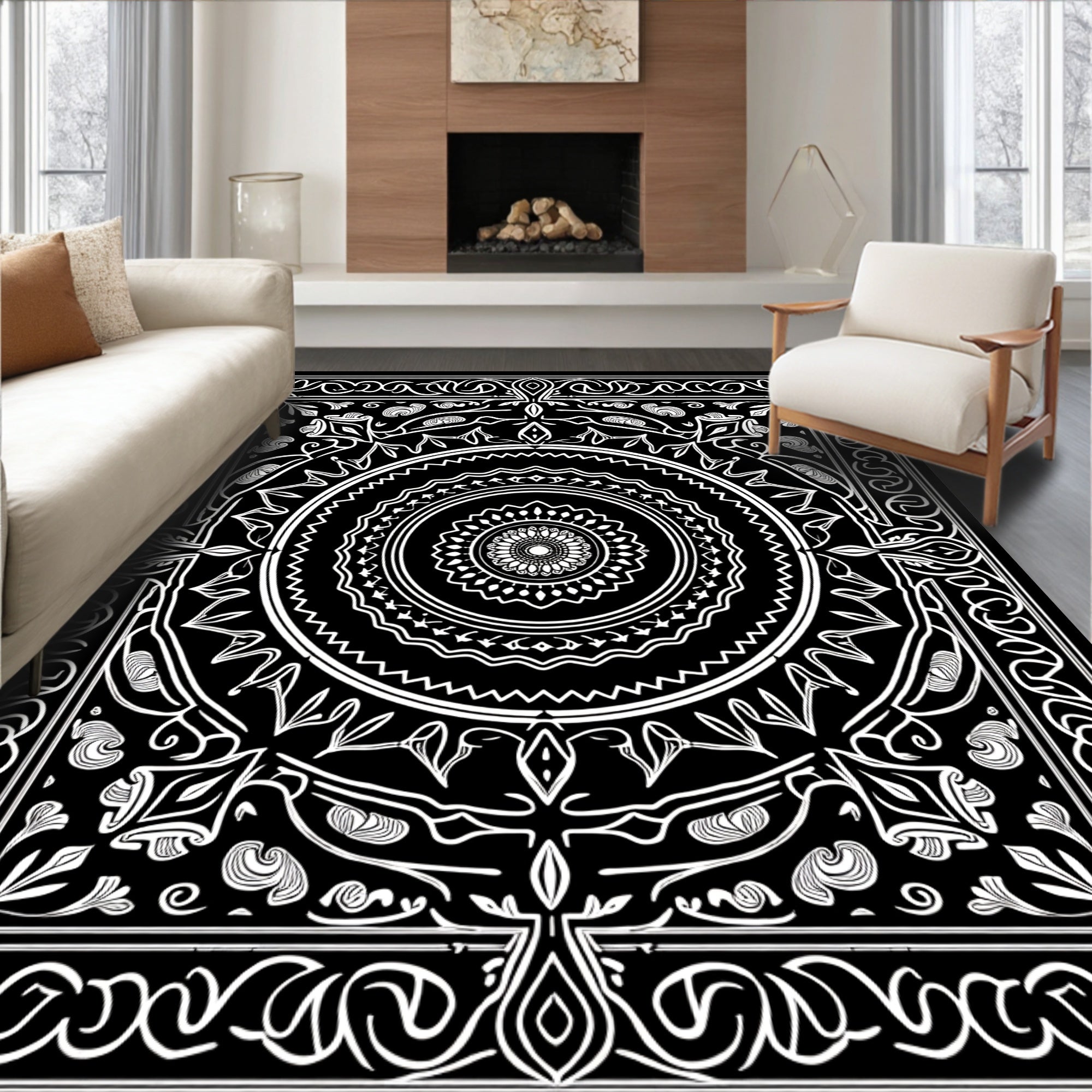 Intricate Floral Mandala Art Rug