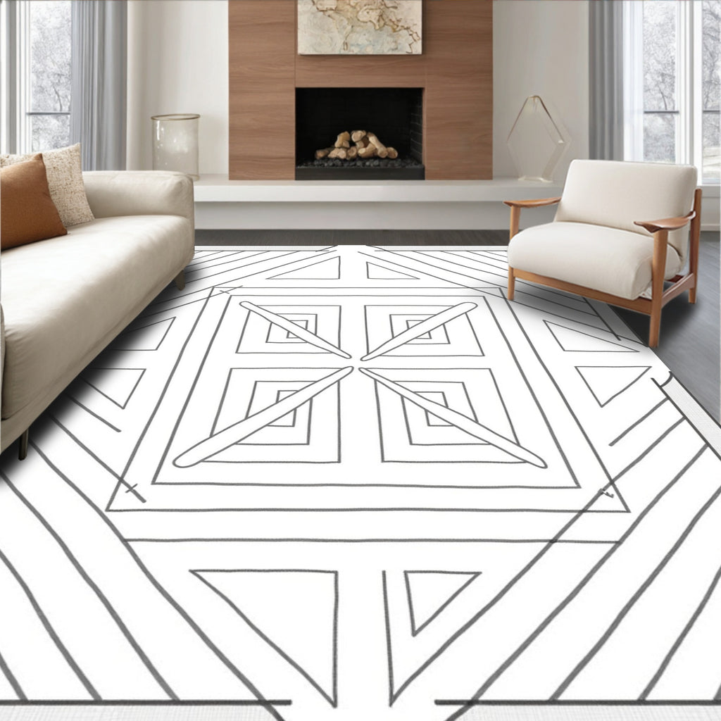 Geometric Square and Diagonal Line Design Rug