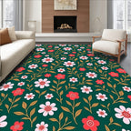 Floral Vine Pattern Red White Rug