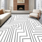 Monochrome Geometric Maze Pattern Rug