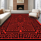 Bold Red Black Geometric Maze Design Rug