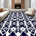 Dark Navy White Abstract Geometric Design Rug