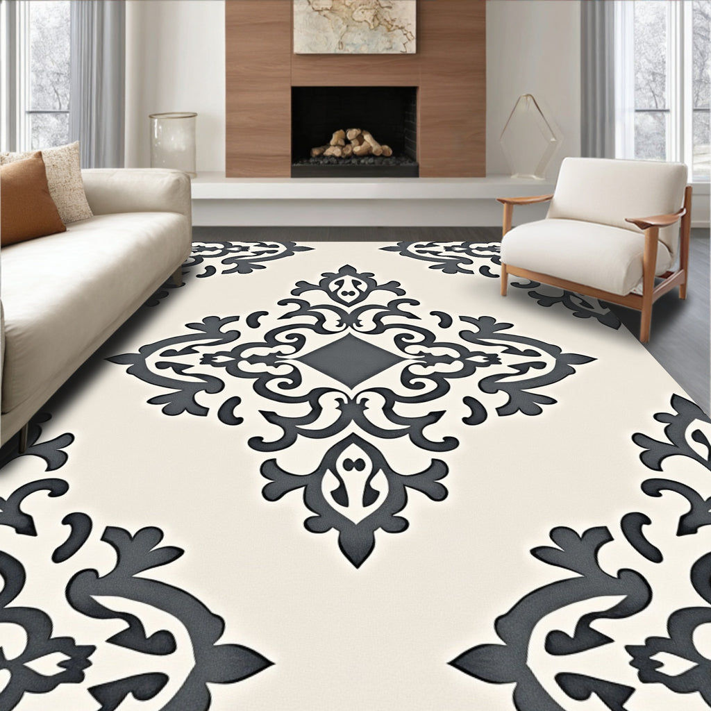 Damask-Inspired Filigree Scroll Pattern Rug