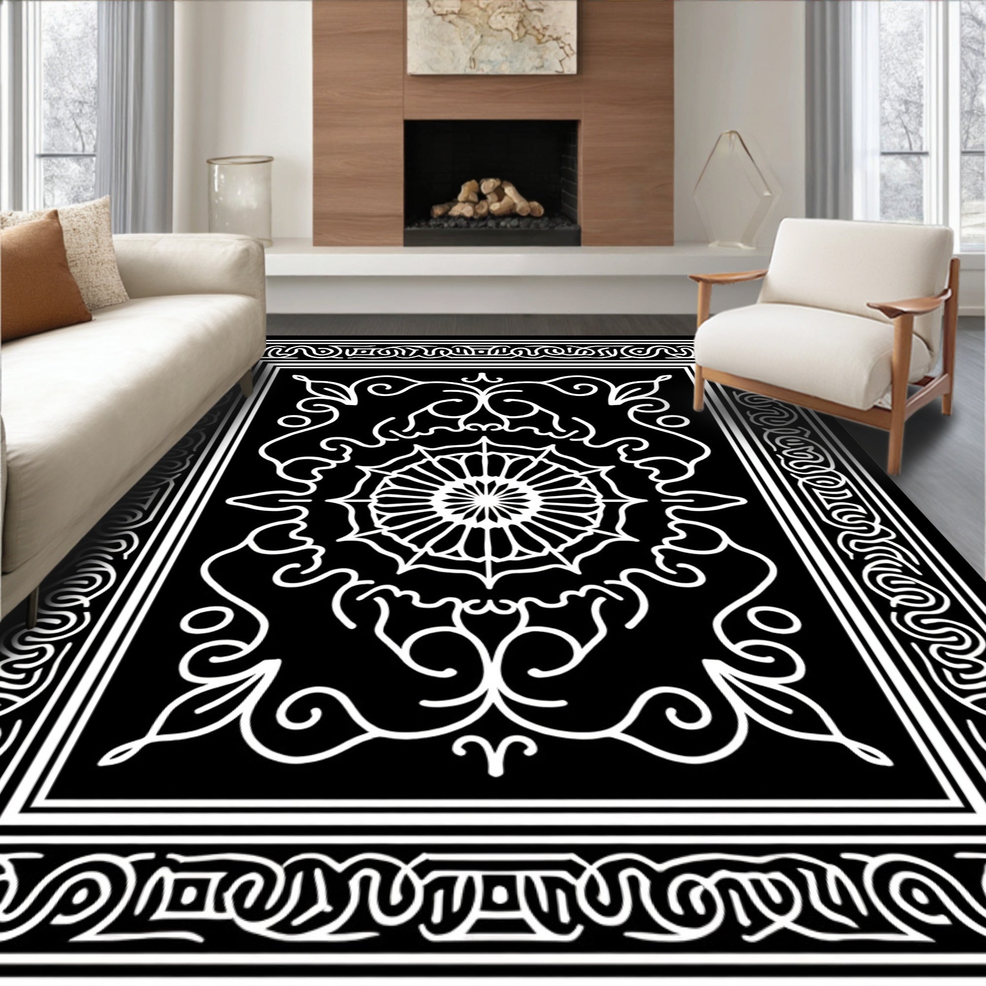 Floral Scrollwork With Central Medallion Design Rug