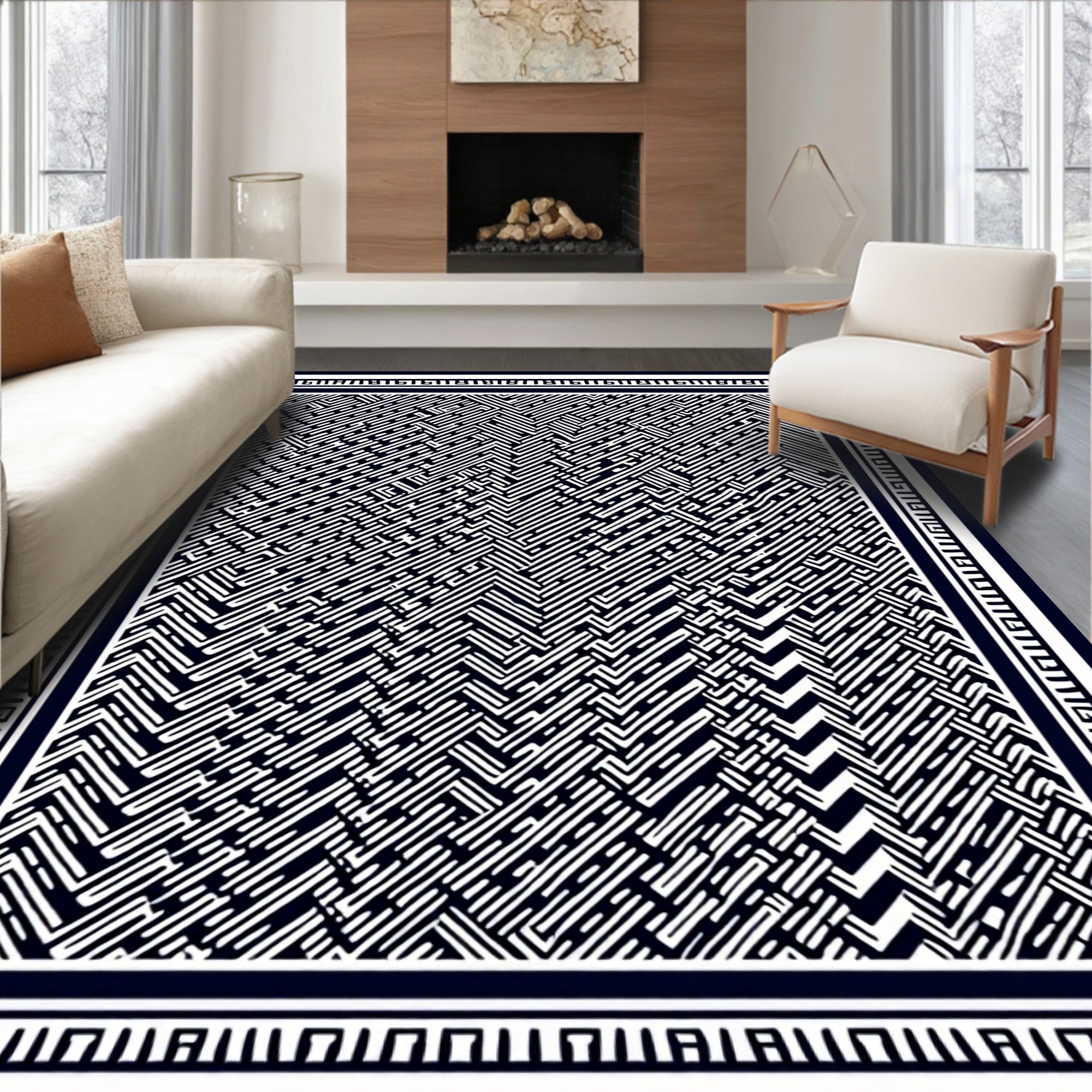 Bold Maze Patterned Monochrome Rug