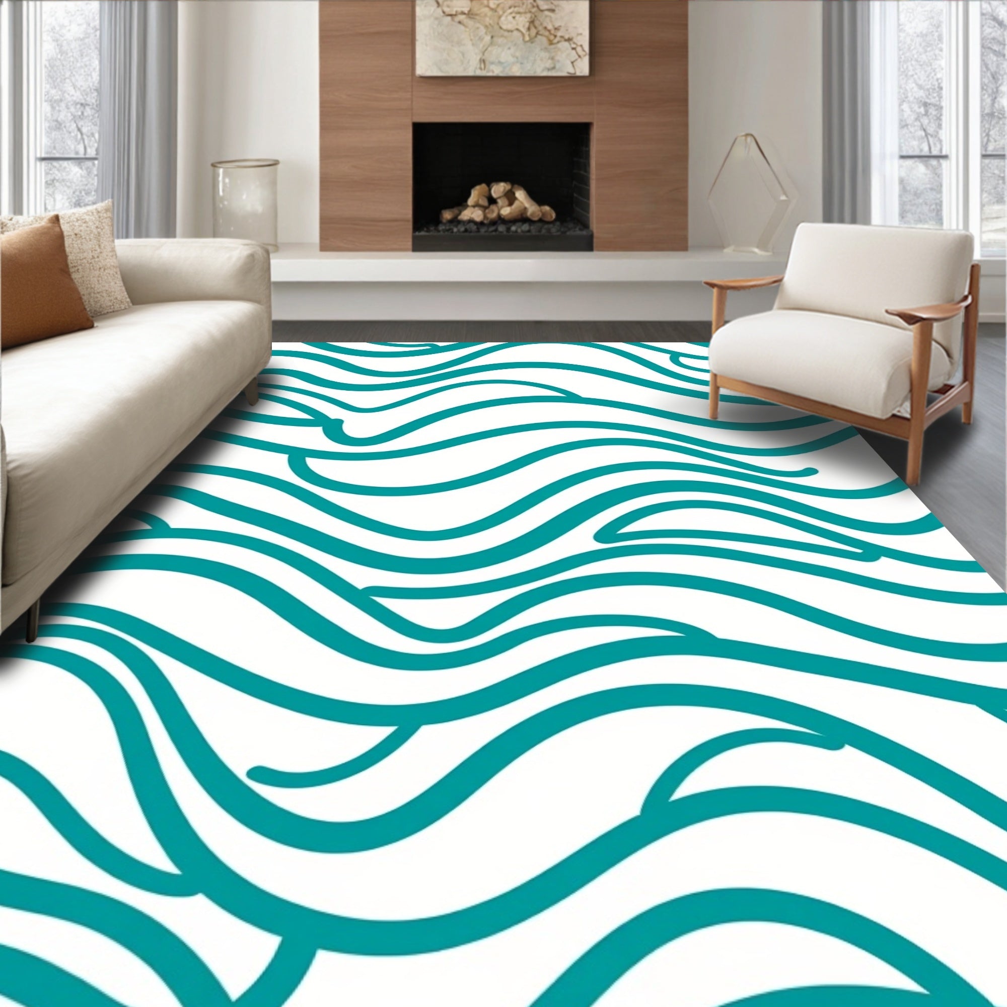 Teal Abstract Swirl Pattern Rug