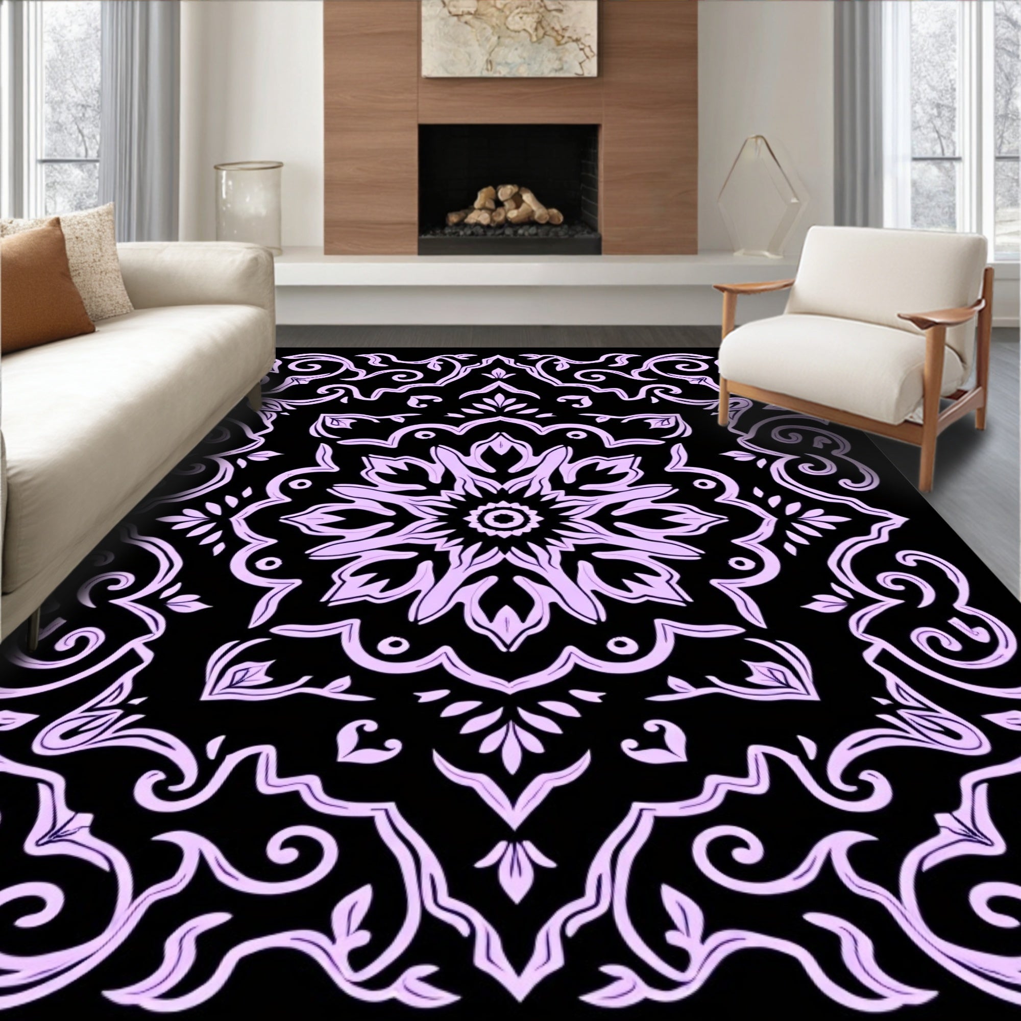 Ornate Floral Scrollwork Mandala Design Rug