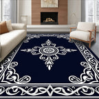 Elegant White Scrollwork With Floral Center Rug