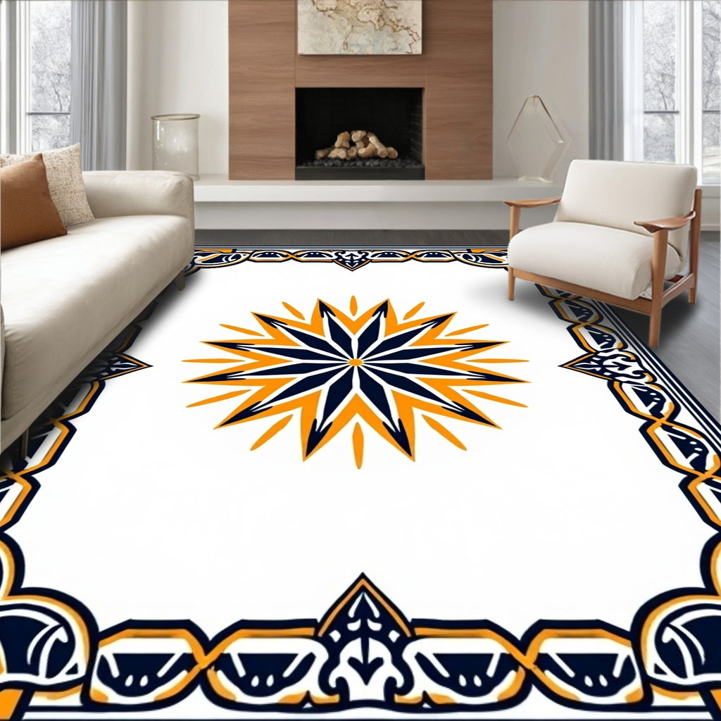 Geometric Starburst Border Design Rug