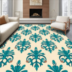 Teal Vintage Floral Damask Pattern Rug