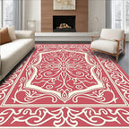 Ornate Floral Pattern Cream Red Rug