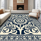 Classic Blue Floral Mandala Pattern Design Rug