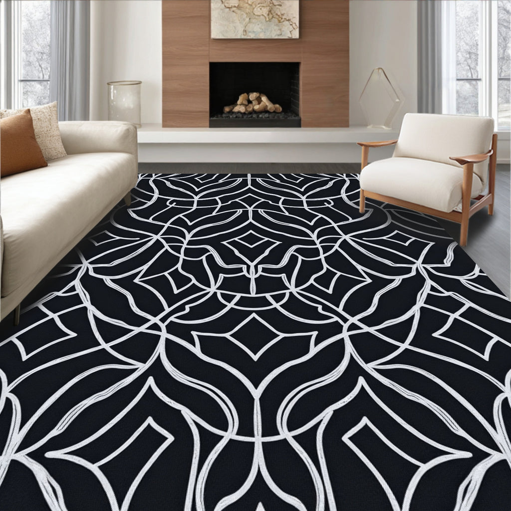 Monochromatic Floral Arabesque Pattern Rug