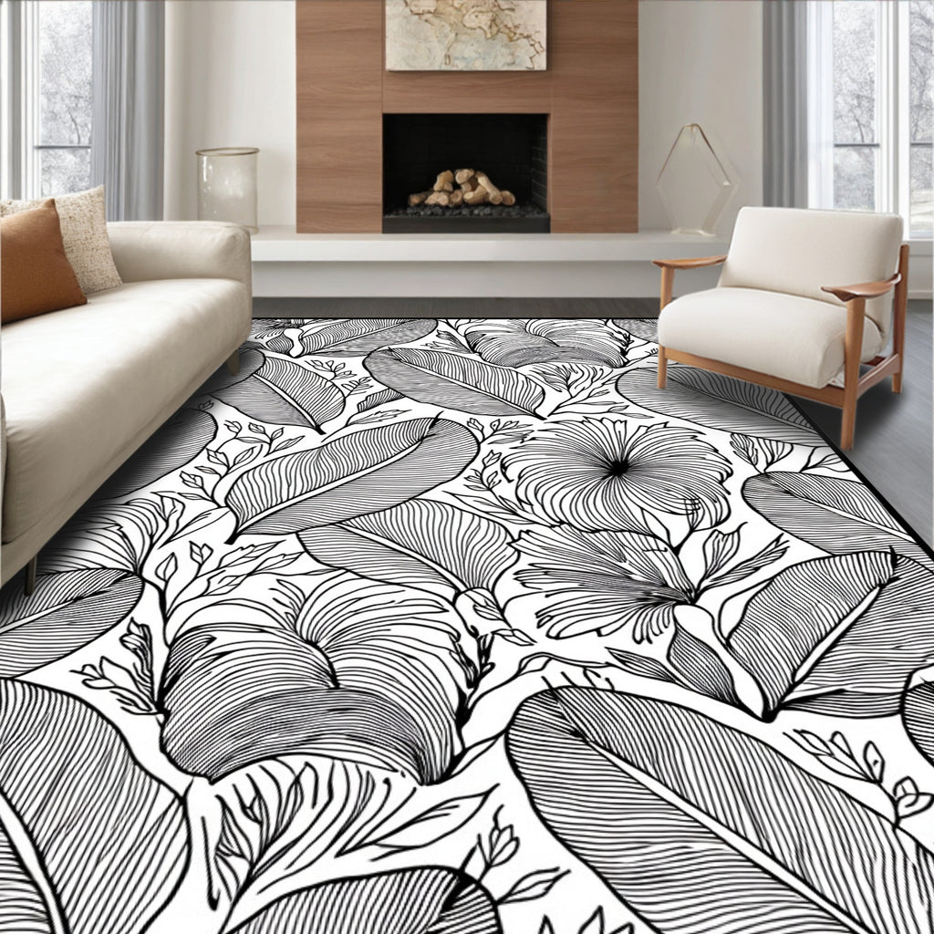Bold Tropical Floral Leaves Pattern Rug
