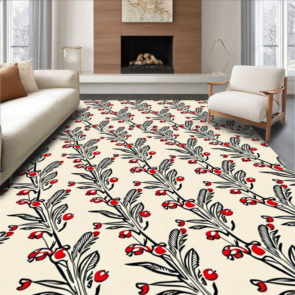 Red Berry Branch Pattern Rug