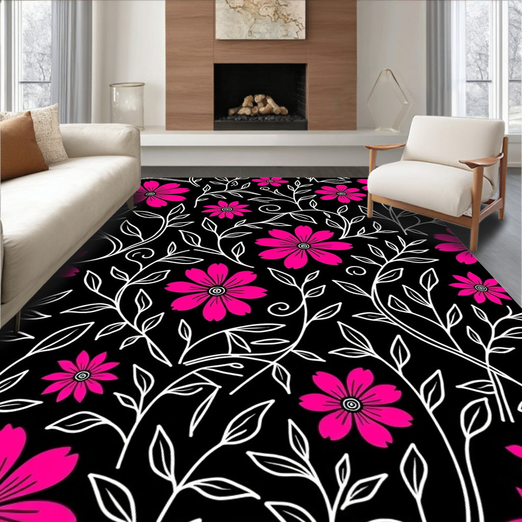 Bold Pink Floral Vine Pattern Rug