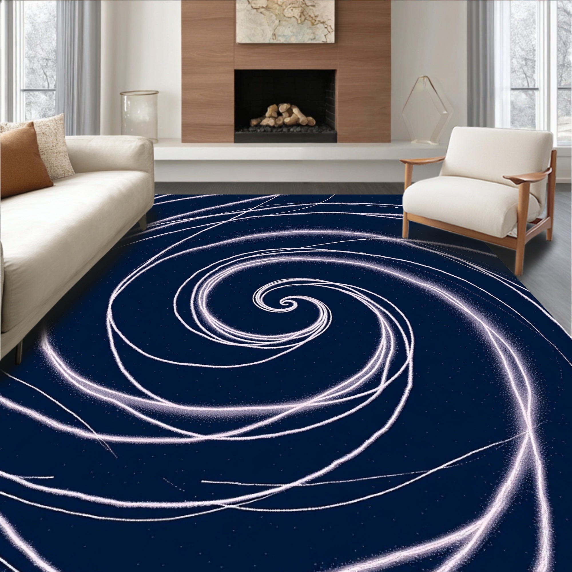 Abstract Swirls With Cosmic Glow Rug