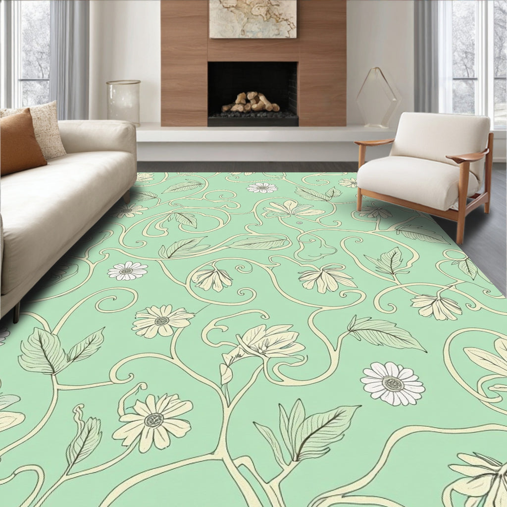 Whimsical Floral Vine Patterned Rug