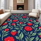 Red Strawberry Floral Vine Print Rug