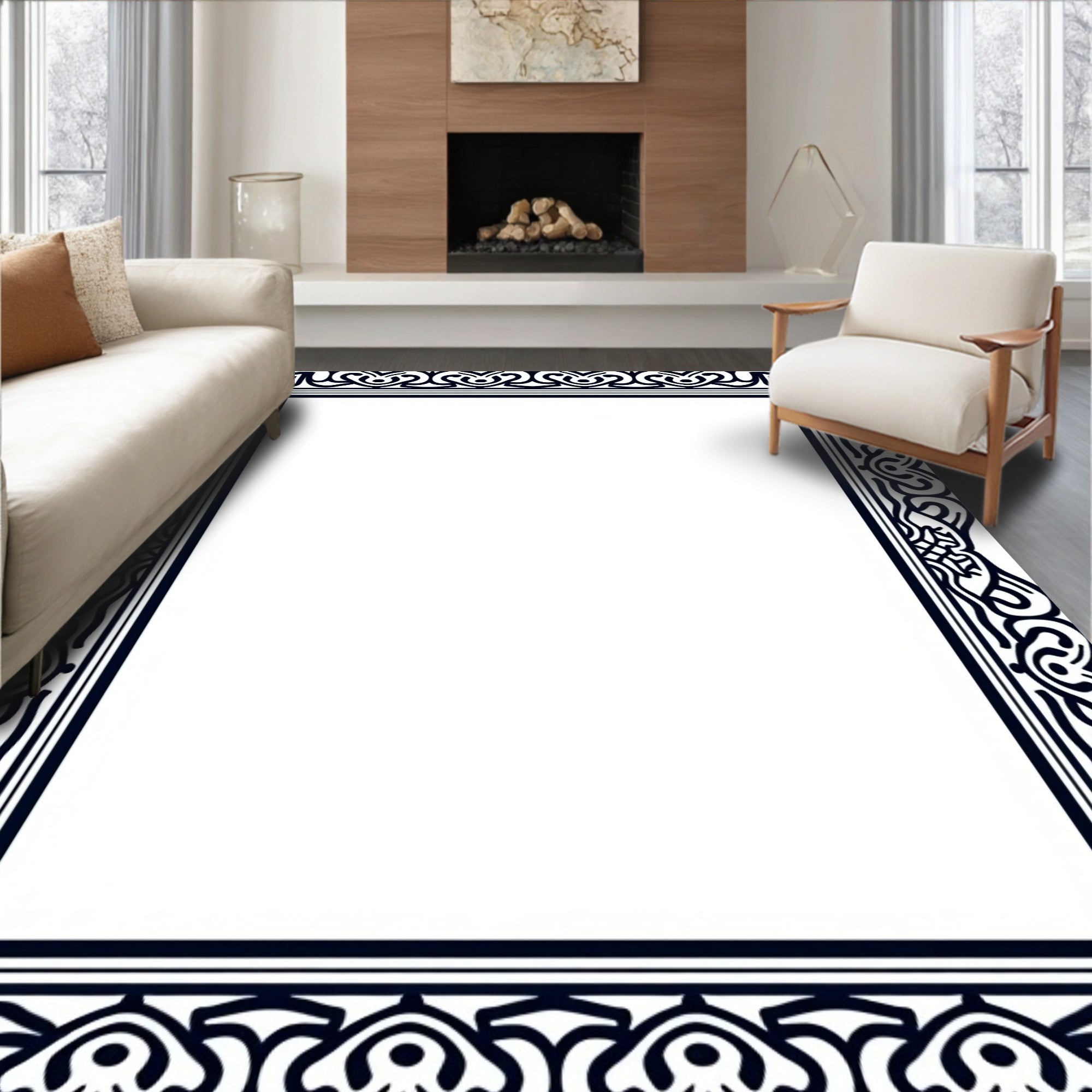 Ornate Vintage Scroll Border Rug