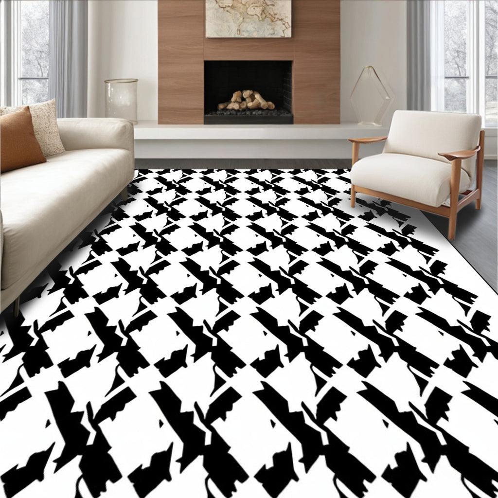 Black and White Geometric Lattice Design Rug