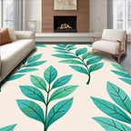 Teal Leaf Branch Pattern Design Rug